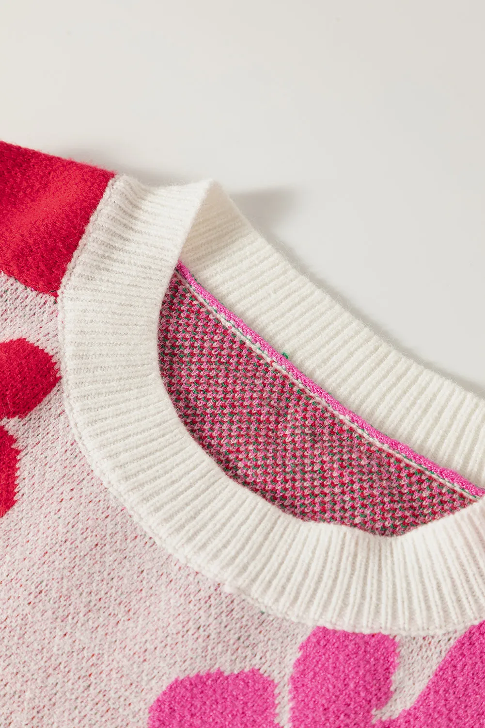 Rose Red Floral Mixed Color Block Sweater